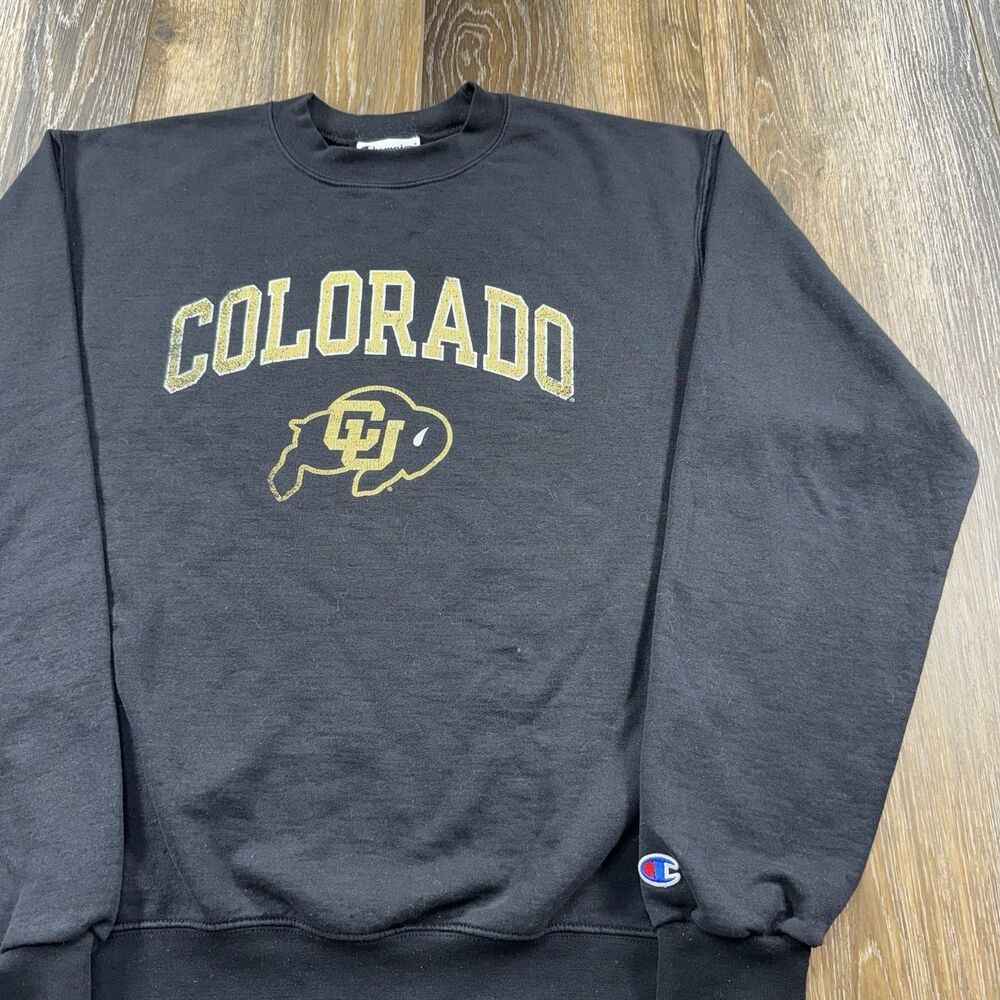 Vintage Colorado Buffalos Sweatshirt Mens M Black Football Team Logo Sweater Y2K